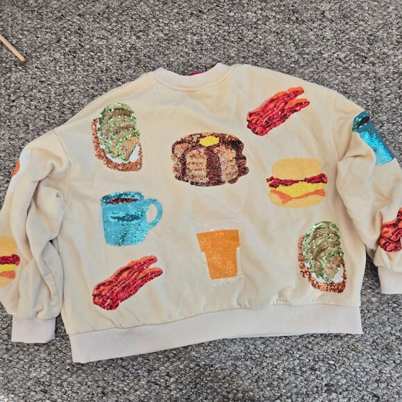 Queen of Sparkles Breakfast Crew Neck Sweatshirt Size Small sequins Food - Picture 7 of 7